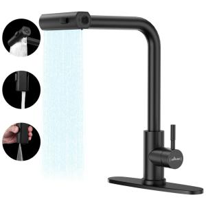 Torneira Cozinha, Giratória 360 com Pulverizador 3 Modos Incluindo Cascata, Aço Inoxidável, APPASO APS1011MB, Preto Fosco