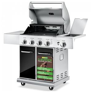 Churrasqueira a Gás 52.000 BTU com 4 Queimadores, 2 Portas e 1 Queimador Lateral em Aço Inoxidável, NUTRICHEF NCGRIL2, Preto