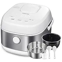 Panela elétrica de arroz TOSHIBA com aquecimento por indução, 8 funções, timer 24h, capacidade 3 litros, branco prateado
