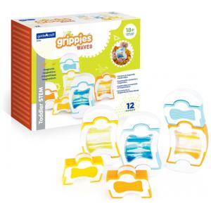 Kit Blocos Magnéticos Guidecraft Grippies Waves Coloridos 12 Peças - Formas Magnéticas com Água Interna, Estímulo STEM - Modelo G8325