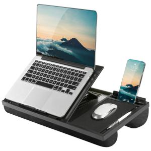 Suporte para laptop Ergo Pro, Mesa de colo com 20 ângulos ajustáveis, mouse pad e suporte para telefone preto, LAPGEAR 49408, Preto