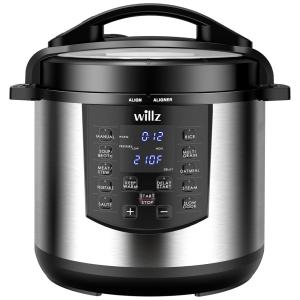 Panela de Pressão Elétrica Multifuncional 5L, 6 Definições, Painel Digital, Aço Inoxidável, 1000W, 110v, WILLZ WLPC06S110, Preto e Prata