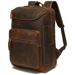 Lannsyne Mochila Unissex de Couro para Laptop , Marrom