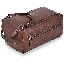 Leather Toiletry Bag for Men and Women Hanging Water Resistant Travel Dopp Kit Brown