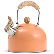 ROCKURWOK Chaleira 2L com Apito e Cabo ergonômico, Aço Inoxidável, Laranja Claro