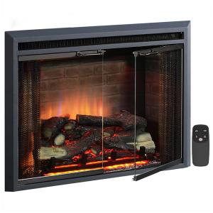 Lareira Elétrica de Embutir A60x78L com Controle Remoto e Porta de Vidro, 1500W, 110v, PURAFLAME, Preto