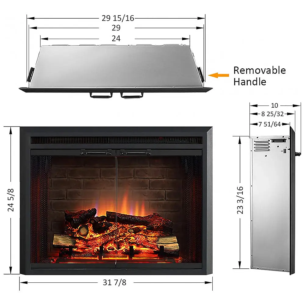 Lareira Elétrica de Embutir A60x78L com Controle Remoto e Porta de Vidro, 1500W, 110v, PURAFLAME, Preto — foto 2