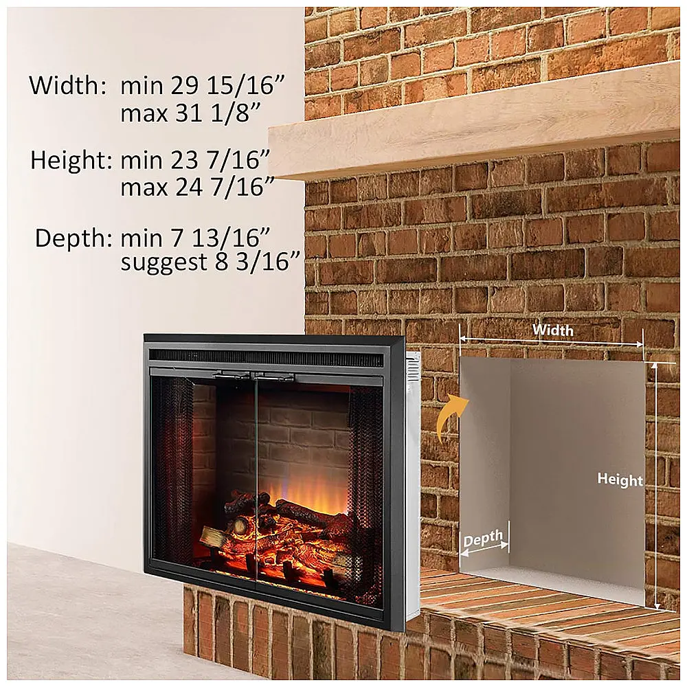 Lareira Elétrica de Embutir A60x78L com Controle Remoto e Porta de Vidro, 1500W, 110v, PURAFLAME, Preto — foto 3