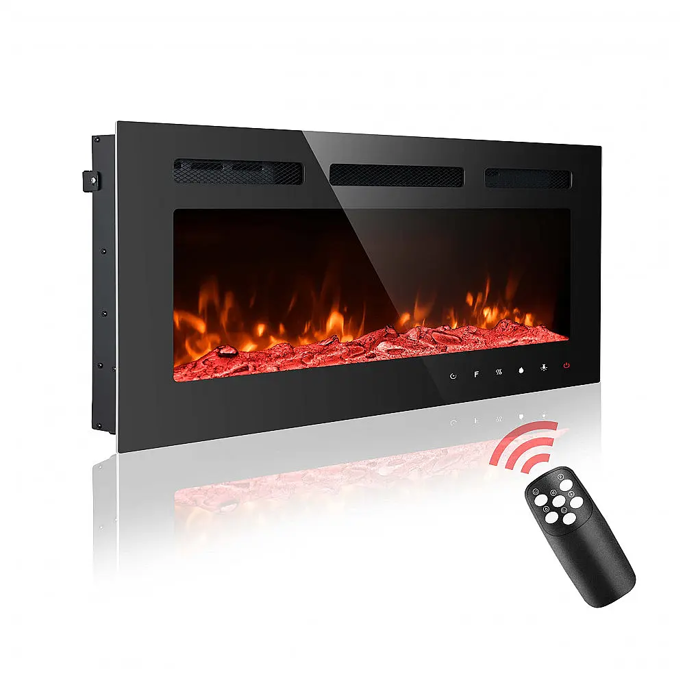 Lareira Elétrica de Embutir A54x101L Digital, Luz LED, Chamas Multicolorida e Temporizador, 1500W, 110v, HOMAJOR, Preto