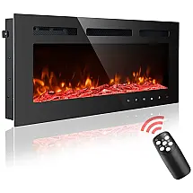 Lareira Elétrica de Embutir A54x101L Digital, Luz LED, Chamas Multicolorida e Temporizador, 1500W, 110v, HOMAJOR, Preto