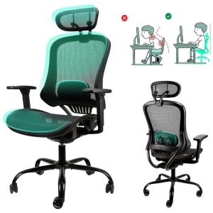 Cadeira de Escritório Ergonômica Giratória e Ajustável com Malha Respirável Apoio 3D, KOMENE, Preto