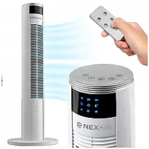 Ventilador de Torre com 3 Velocidades, Controle Remoto, Tela LED e Desligamento Automático, 110V 60W, NEXAIR NF004, Branco