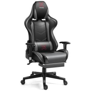 Cadeira Gamer Ergonômica Giratória com Suporte Lombar e Apoio para os Pés, escuro, X VOLSPORT, Cinza escuro