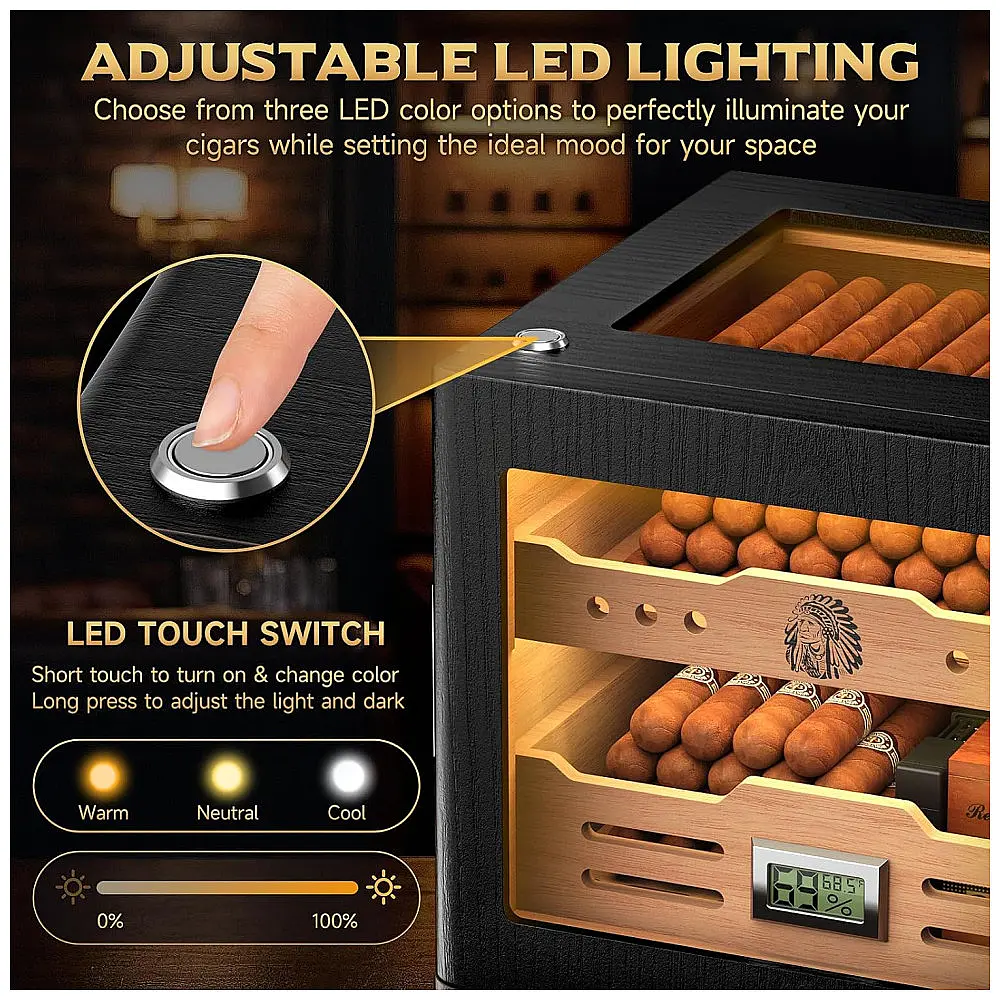 Umidor Charutos XIFEI Preto Controle Umidade Visor Vidro LED — foto 3