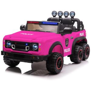 Carro Elétrico Infantil 1 Assento com Controle Remoto, Luz de Sirene e 6 Rodas, 12V, Cuoote Polícia, Rosa