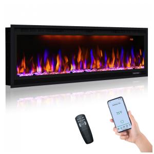 Lareira Elétrica de Embutir A43x111L com Controle Remoto, 110V 1500W, Dreamflame, Preta