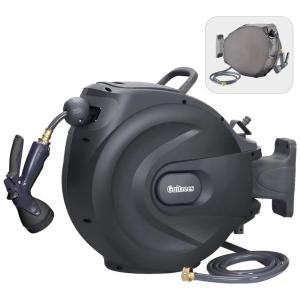 Mangueira de Jadim 45M com Enrolador Retrátil, Tampa, Sistema de Retorno Lento e Bico Pulverizador de 9 Funções, Guitrees, Cinza