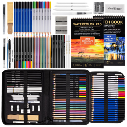 Kit de desenho profissional Drawdart 76 peças com estojo, cadernos de desenho e aquarela, lápis de grafite, carvão, aquarela