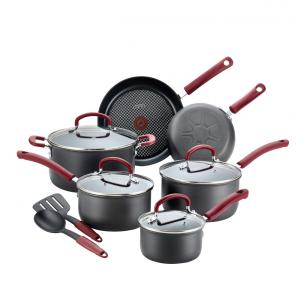 Conjunto de Panelas e Frigideiras Antiaderentes, 12 Peças, T FAL B004SC63, Vermelho