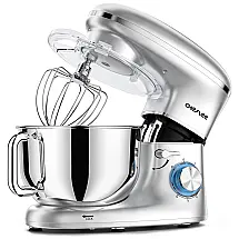 Batedeira Cheflee, 600W 6 Marchas com Tigela de 6,5 Litros em Inox, Gancho para Massas, Batedor de Claras, Ideal para Cozinheiros Amadores.
