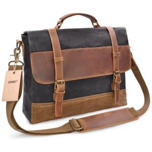 Bolsa Maleta Couro de Cavalo Unissex para Laptop, NEWHEY, Cinza