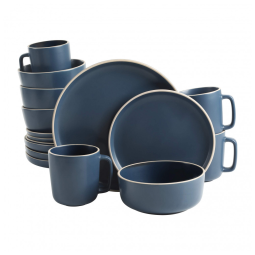 Aparelho de Jantar com 16 Peças em Cerâmica Faiança Incluindo Pratos, Xícaras e Bowls, Gibson Home Zuma, Azul