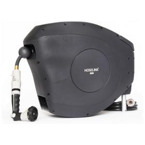 Mangueira de Jadim 25M com Enrolador Retrátil, Bico Pulverizador de 8 Padrões, Estabilizada por UV sem Dobras, HOSELINK, Preto