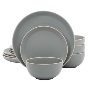 Aparelho de Jantar com 12 Peças em Cerâmica Serve 4 Pessoas, Gibson Home Rockaway, Cinza Matte