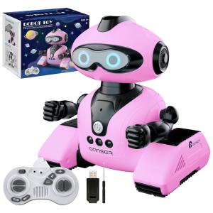 Robô de Controle Remoto 2.4 GHz com Músicas e Olhos LED Brilhantes, 3 a 12 Anos, Winthai, Rosa