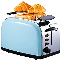 Torradeira Elétrica de 2 Fatias com 6 Níveis de Tostagem, Aço Inoxidável, 1500W, 110v, GDYJP, Azul