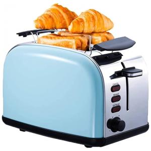 Torradeira Elétrica de 2 Fatias com 6 Níveis de Tostagem, Aço Inoxidável, 1500W, 110v, GDYJP, Azul