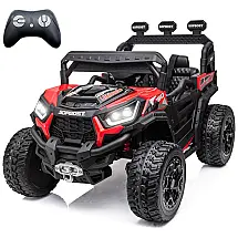 Carro Elétrico Infantil Jeep 4x4 24V Vermelho, Controle Remoto, Cinto Ajustável, Luzes LED e Portas com Trava