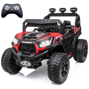 Carro Elétrico Infantil, Jeep 4X4 com Controle Remoto, Cinto de Segurança Ajustável, Luzes LED Brilhantes e Portas Duplas com Trava, 24V