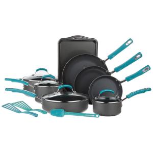 Conjunto de Panelas e Frigideiras Antiaderentes de Aço Anodizado, 15 Peças, RACHAEL RAY 87671, Preto
