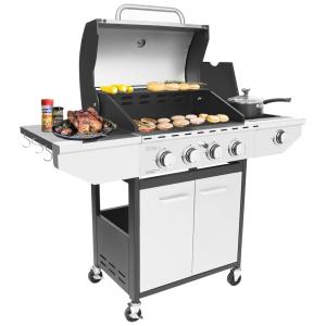 Honeydrill Churrasqueira a Gás com 4 Queimadores, 2 Portas e 1 Queimador Lateral em Aço Inoxidável, Prata