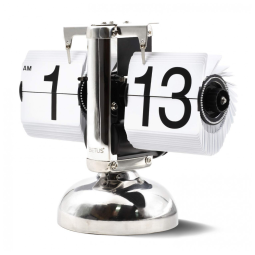 Relógio de Mesa Retrô Mecânico Alimentado por Bateria, Betus, Prata e Branco