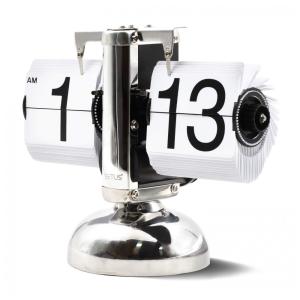 Relógio de Mesa Retrô Mecânico Alimentado por Bateria, Betus, Prata e Branco