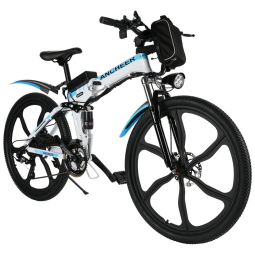Bicicleta Elétrica Motorizada 21 Velocidades e 3 Modos, 350W, Branca, ANCHEER, Branco
