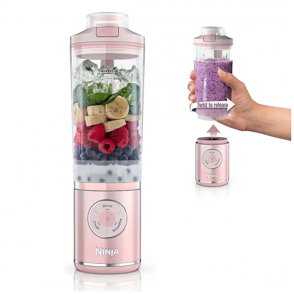 Liquidificador Portátil sem Fio 500mL com 3 Programas, À prova de Vazamento, 110V, Ninja Blast Max, BC251PK, Rosa