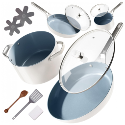 Conjunto de Panelas e Frigideiras Antiaderentes em Alumínio com Revestimento Cerâmico, 10 Peças, Greater Goods, Branca