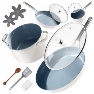 Conjunto de Panelas e Frigideiras Antiaderentes em Alumínio com Revestimento Cerâmico, 10 Peças, Greater Goods, Branca