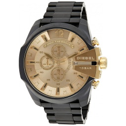 Relógio Masculino Analógico de Quartzo com Pulseira de Aço Inoxidável e Cronógrafo, Diesel DZ4485, Preto e Dourado