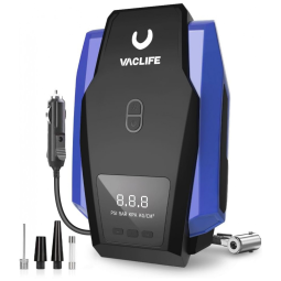 Compressor de Ar com Fio Portátil 150 PSI Recarregável com Tela LED e Manômetro Digital, 12V, VacLife ATJ1166, Azul