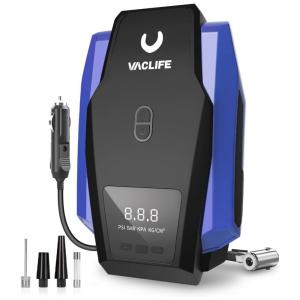 Compressor de Ar com Fio Portátil 150 PSI Recarregável com Tela LED e Manômetro Digital, 12V, VacLife ATJ1166, Azul