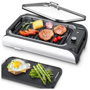 CalmDo Churrasqueira Elétrica c, Controle de Temperatura Tampa de Vidro Temperado, 110V 1000W