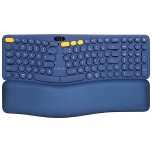 Teclado Ergonômico Dividido Sem Fio Recarregável Reduz a Tensão das Mãos com Descanso de Pulso, DELUX GM903 Blue, Azul