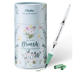 Conjunto de Canetas Artisticas 60 Cores com Pontas Duplas, Pincel Fino à Base de Água para Crianças e Adultos, Ohuhu, Branca