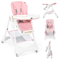 Cadeira de Alimentação Cadeirão com 4 Rodas e Cesta de zenamento, INFANS, Rosa