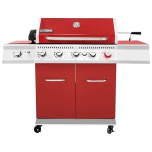 Churrasqueira a Gás 74.000 BTU com 5 Queimadores, 2 Portas e 1 Queimador Lateral em Aço Inoxidável, ROYAL GOURMET GA5403R, Vermelho