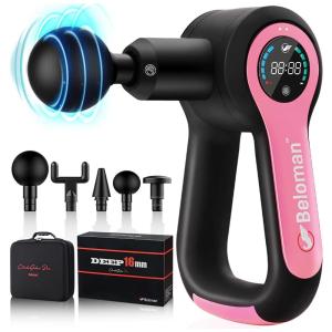 Beloman Massageador Pistola Elétrico Profissional Sem Fio 5 Acessórios e 6 Velocidades, Preto